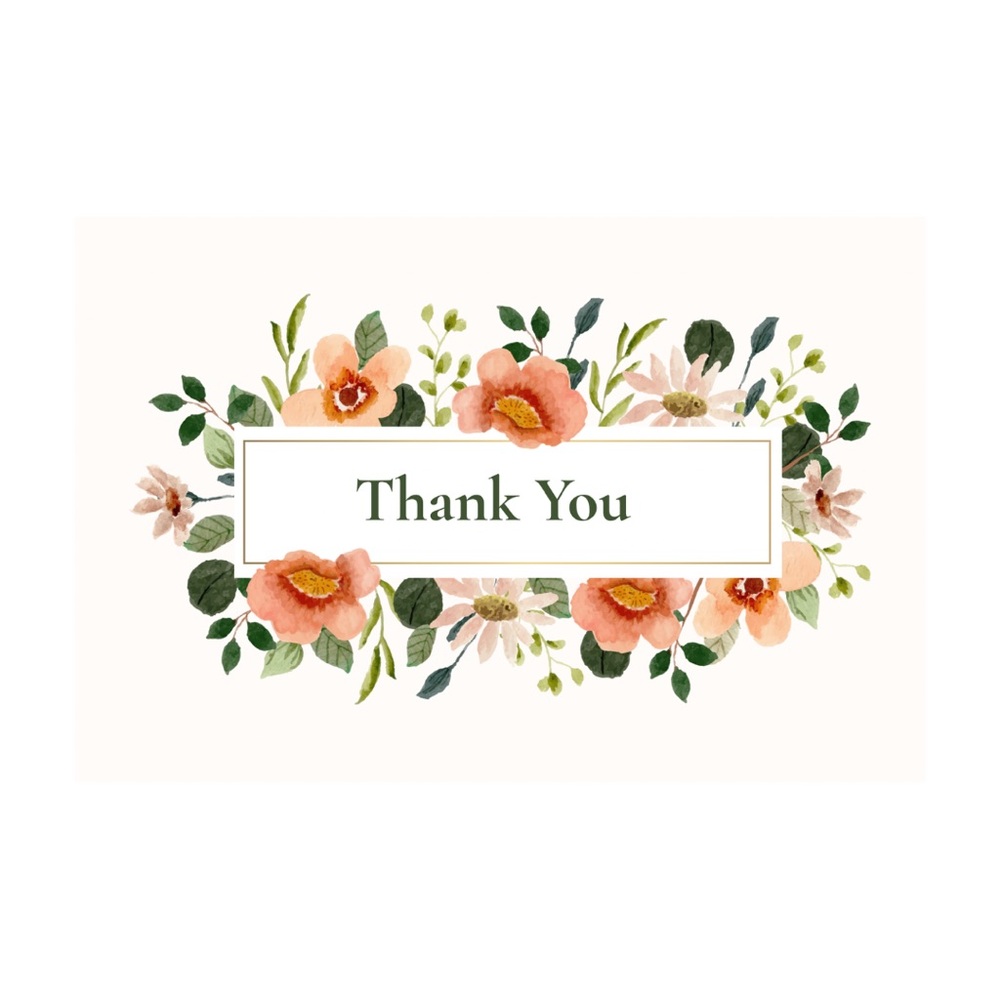 Charming Floral Thank You Cards with Peach and Green Design